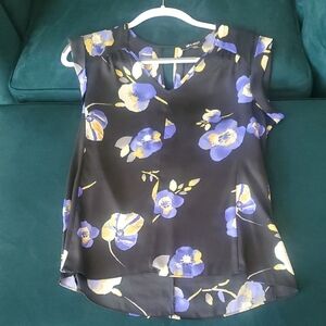 Nine West Black and Purple Floral Blouse